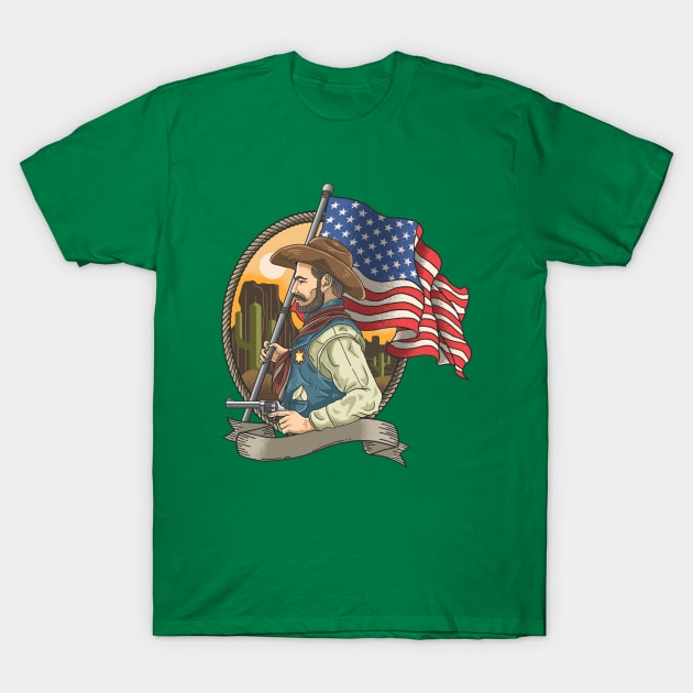 Man holding American flag T-Shirt by Mako Design 